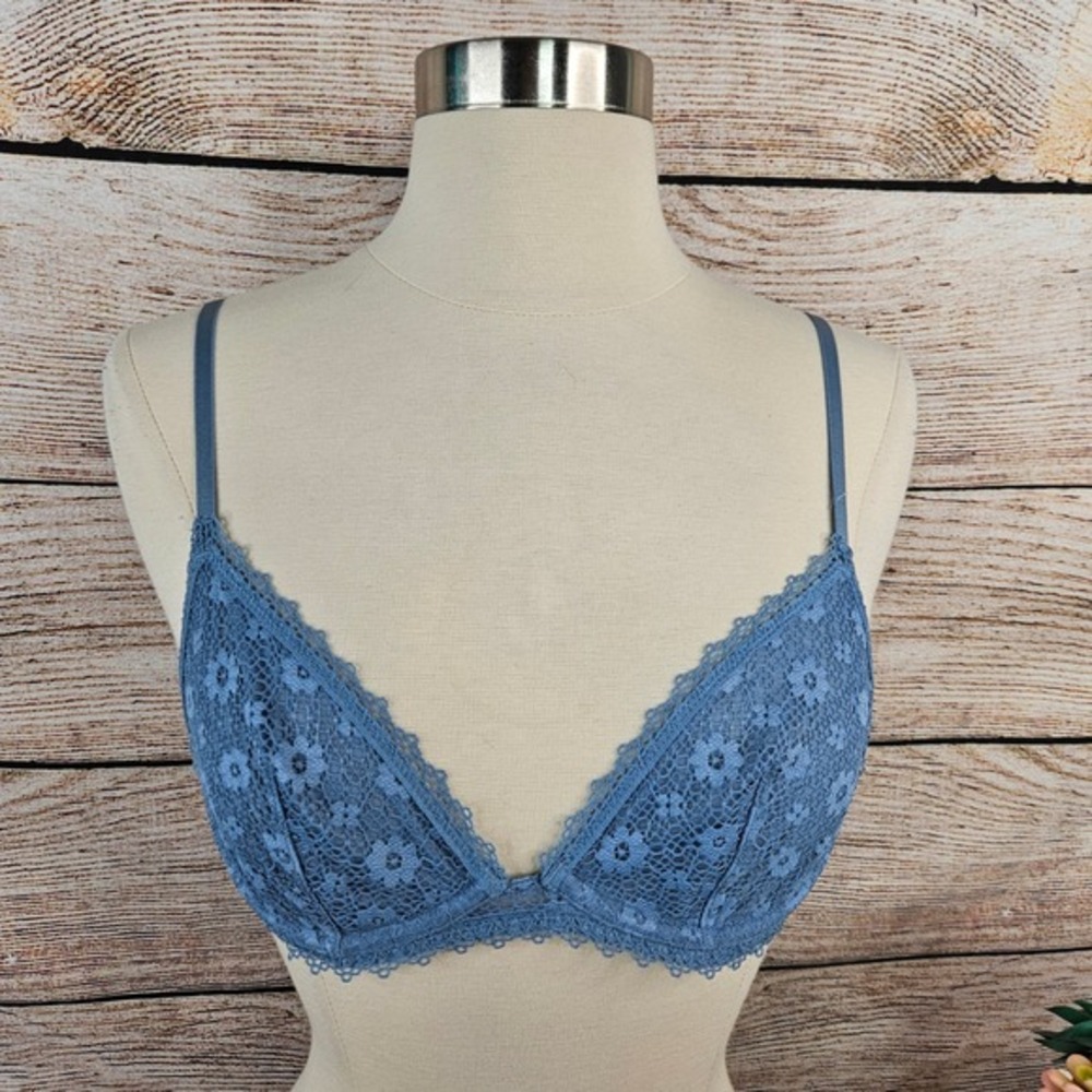 Victoria's Secret‎ Lace Bralette Floral Unlined Blue Bra Small
